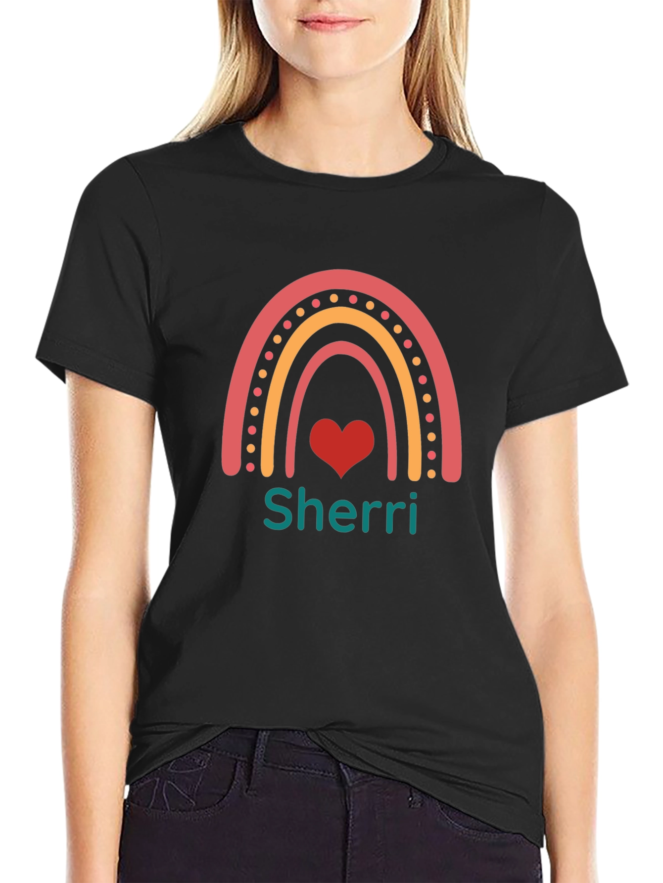 Personalized Rainbow Heart T-Shirt - Sherri Custom Name Tee