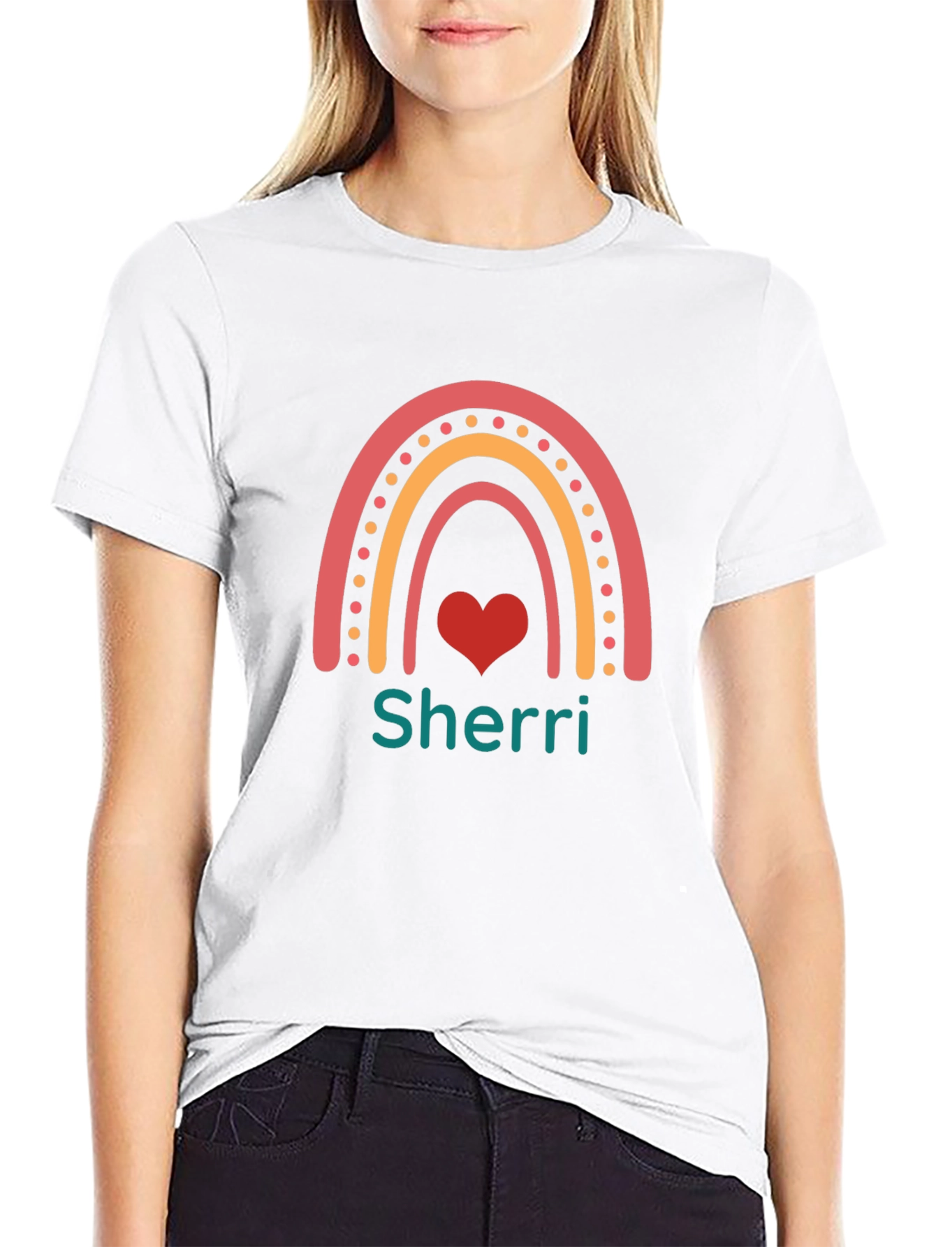 Personalized Rainbow Heart T-Shirt - Sherri Custom Name Tee