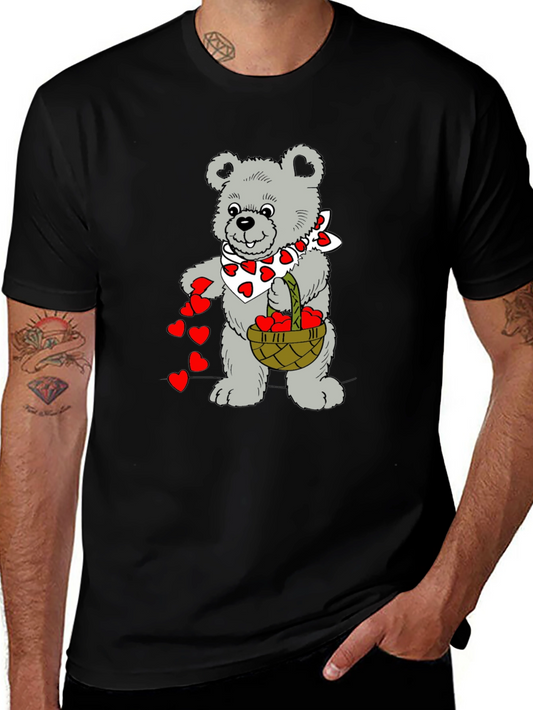 Teddy Bear Hearts Graphic T-Shirt - Black