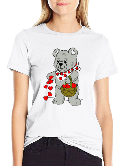 Teddy Bear Hearts Graphic T-Shirt - Black