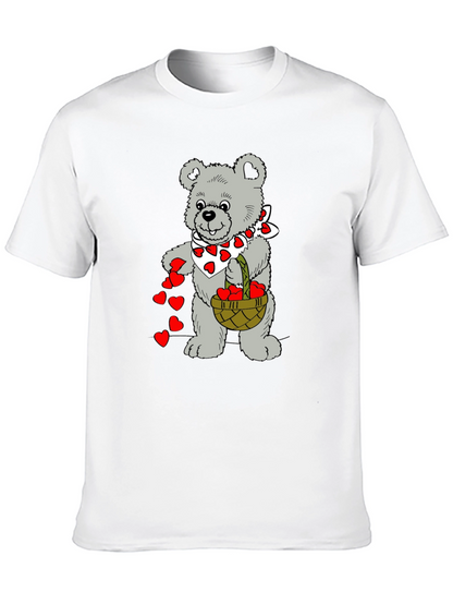 Teddy Bear Hearts Graphic T-Shirt - Black