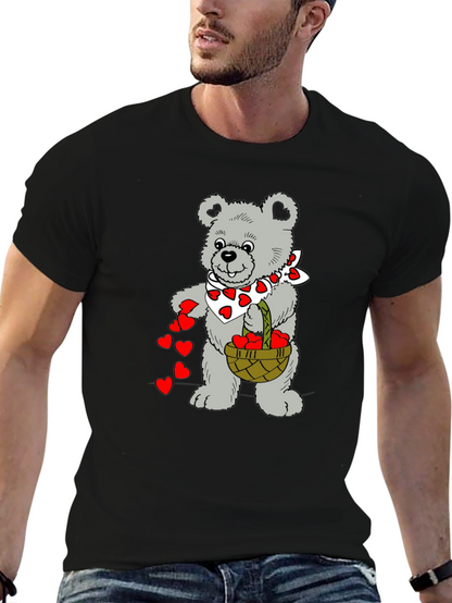 Teddy Bear Hearts Graphic T-Shirt - Black