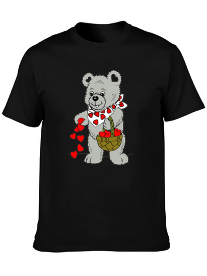 Teddy Bear Hearts Graphic T-Shirt - Black