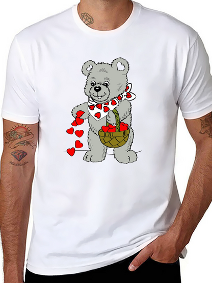 Teddy Bear Hearts Graphic T-Shirt - Black