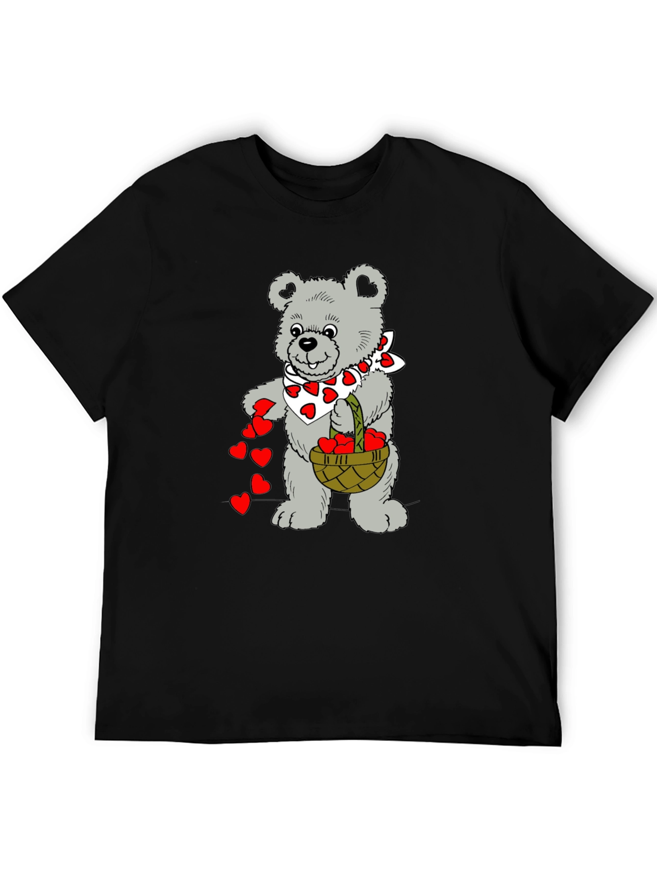 Teddy Bear Hearts Graphic T-Shirt - Black