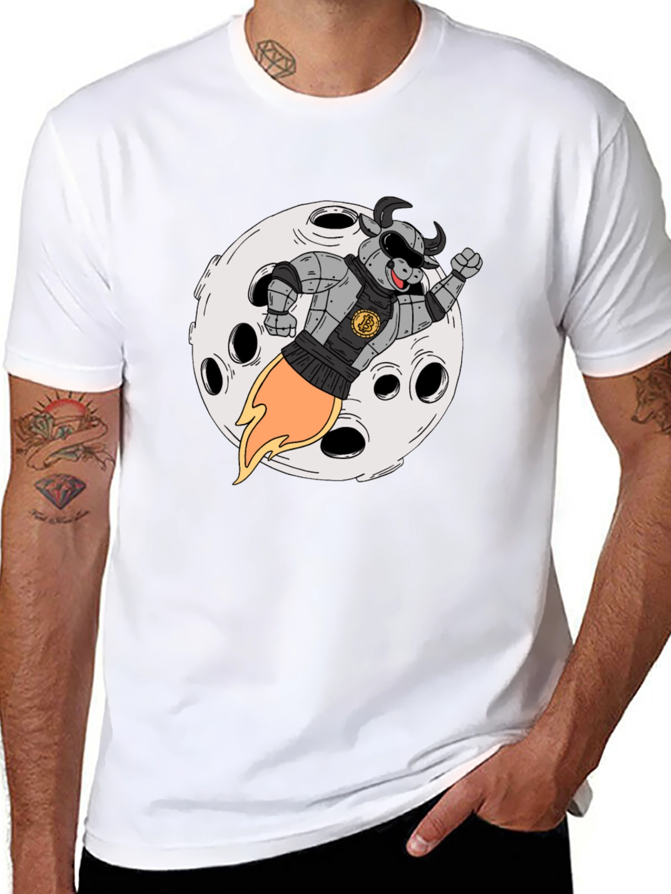 Bull Riding Rocket to the Moon T-Shirt