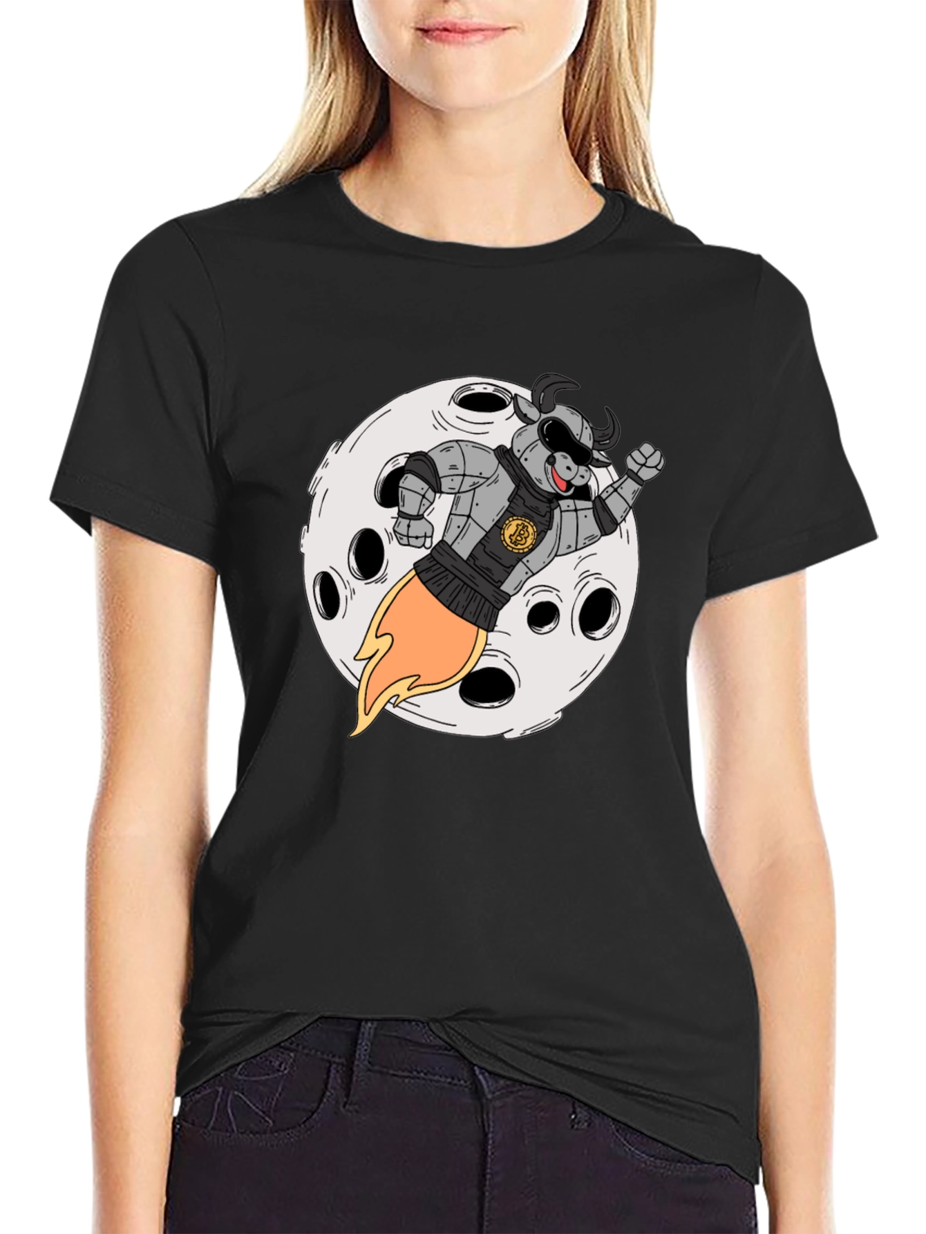 Bull Riding Rocket to the Moon T-Shirt
