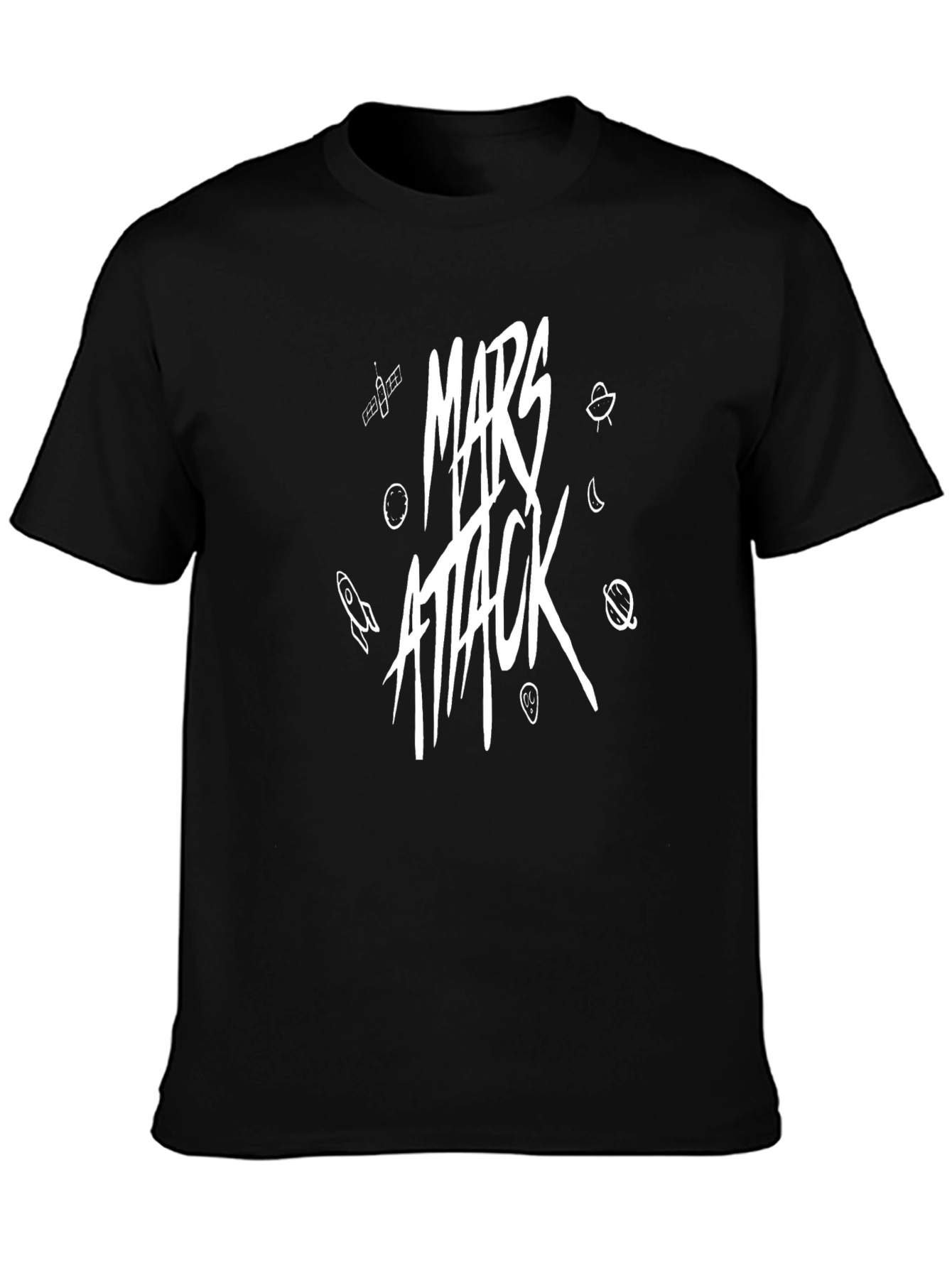 Mars Attack Graphic Print Black T-Shirt