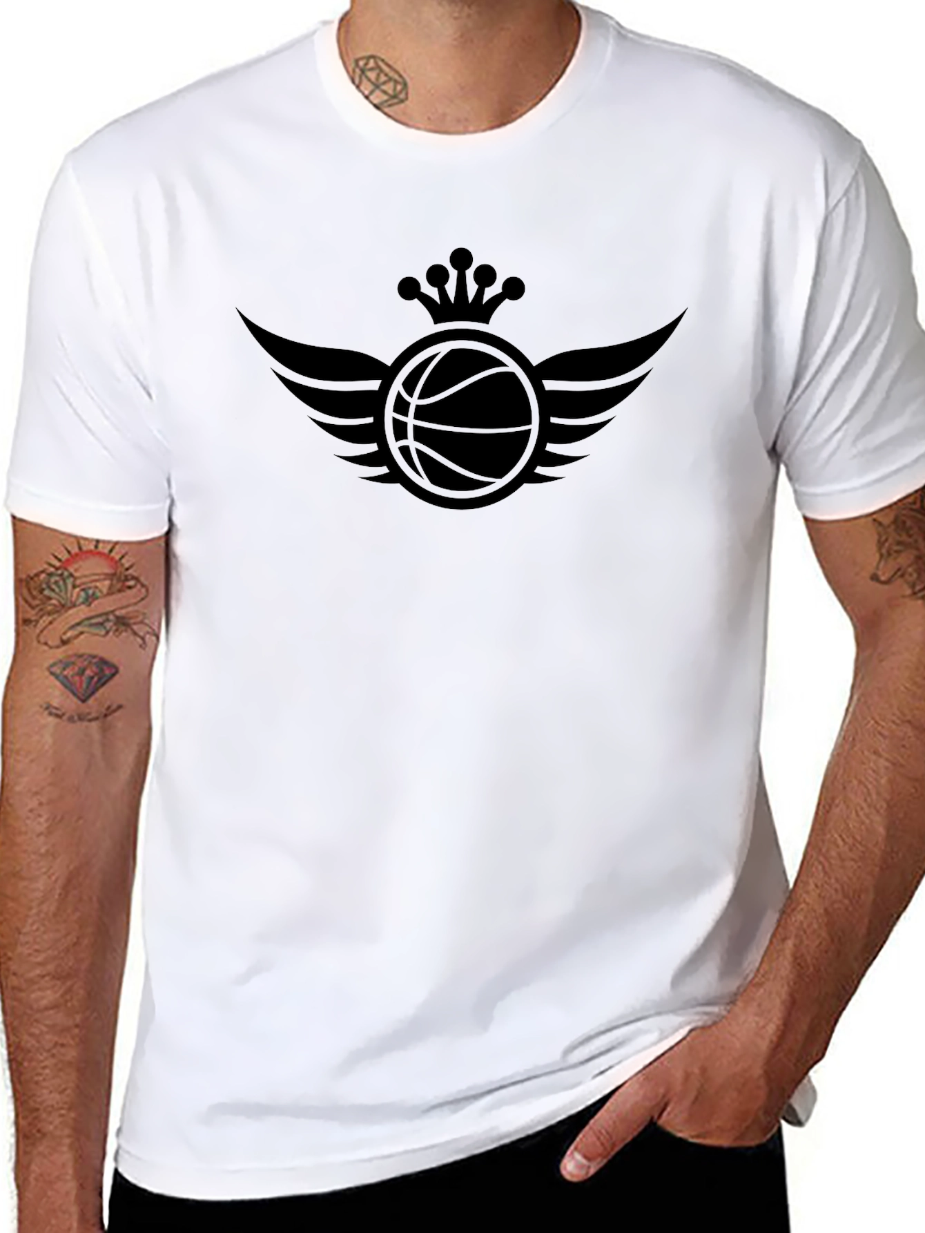 Winged Crown Basketball Graphic Tee - Stylish Mens T-Shirt