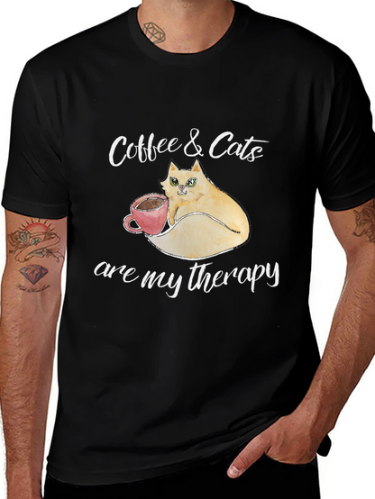 Coffee & Cats Therapy T-Shirt - Unique Design