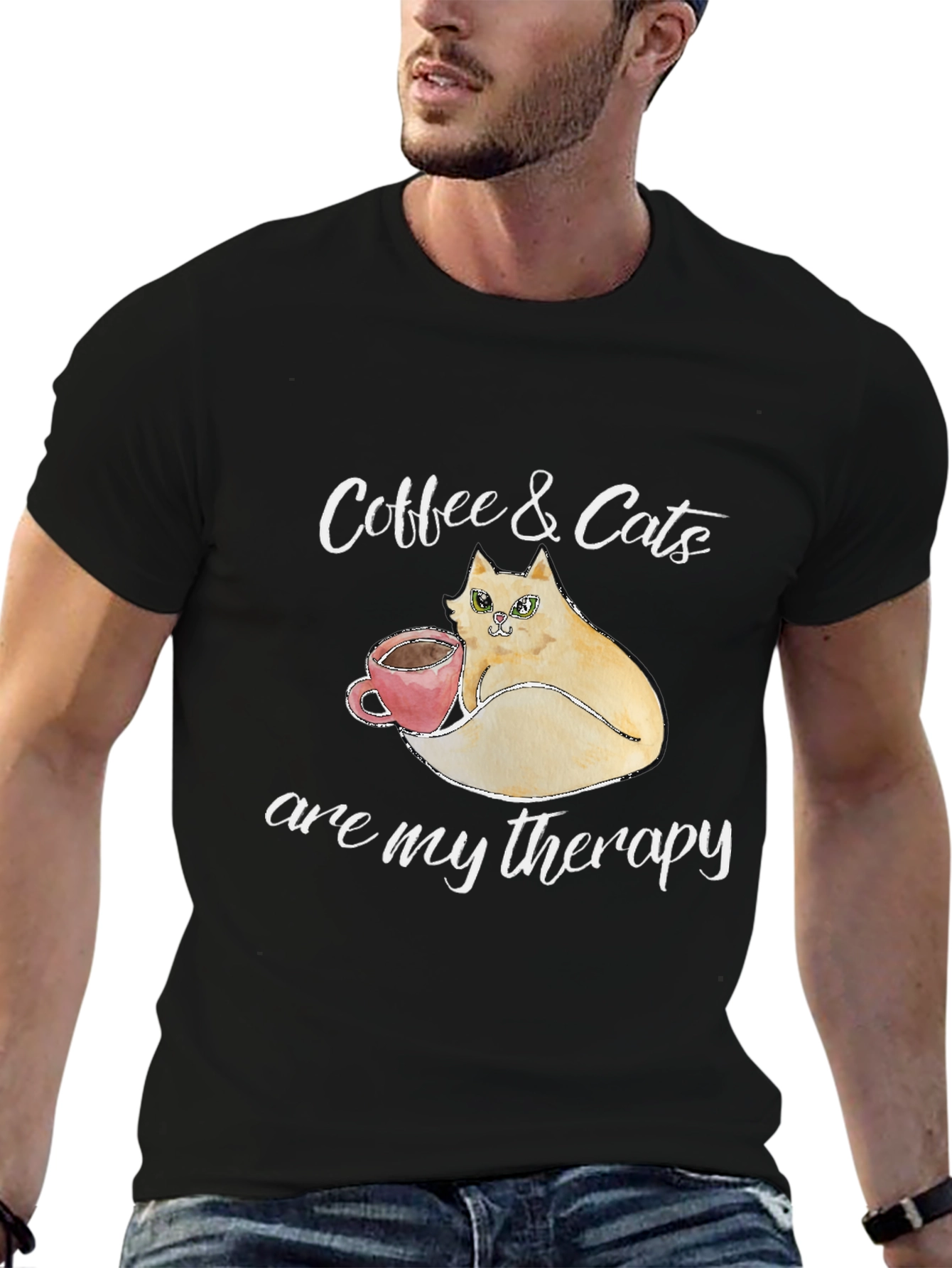 Coffee & Cats Therapy T-Shirt - Unique Design