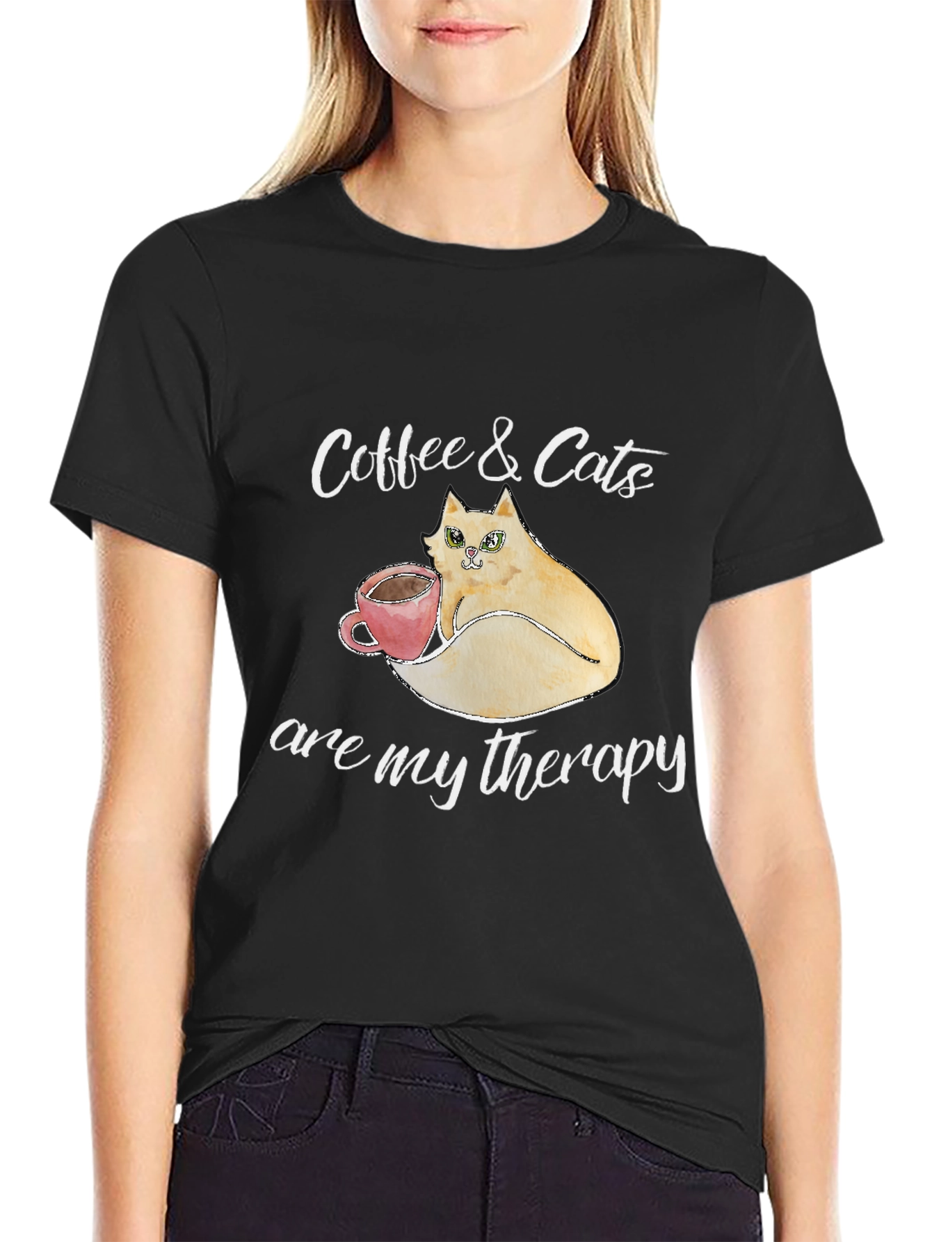Coffee & Cats Therapy T-Shirt - Unique Design