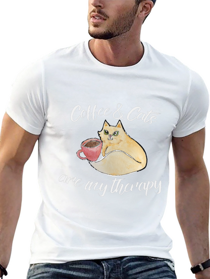 Coffee & Cats Therapy T-Shirt - Unique Design