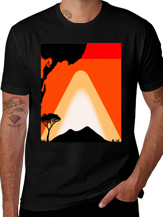 Sunset Mountain Graphic Tee - Black Cotton T-Shirt