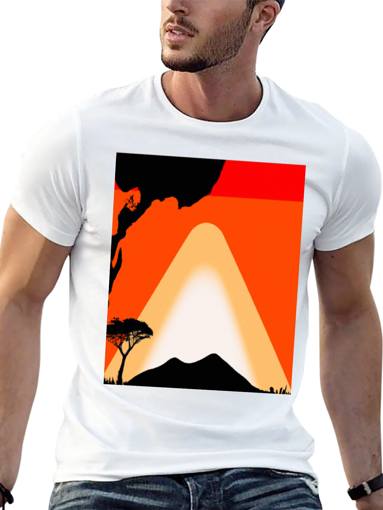 Sunset Mountain Graphic Tee - Black Cotton T-Shirt