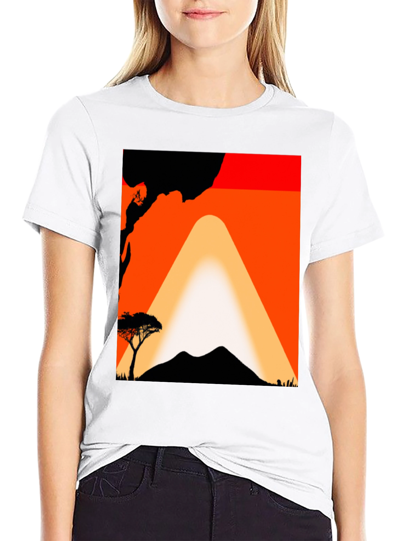 Sunset Mountain Graphic Tee - Black Cotton T-Shirt