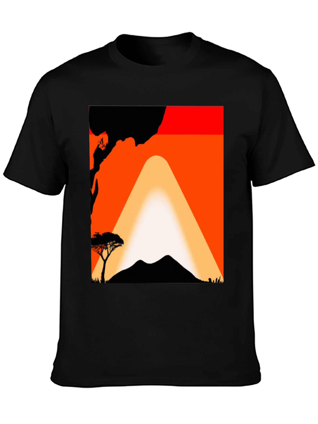 Sunset Mountain Graphic Tee - Black Cotton T-Shirt