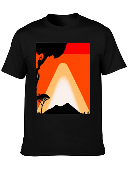 Sunset Mountain Graphic Tee - Black Cotton T-Shirt