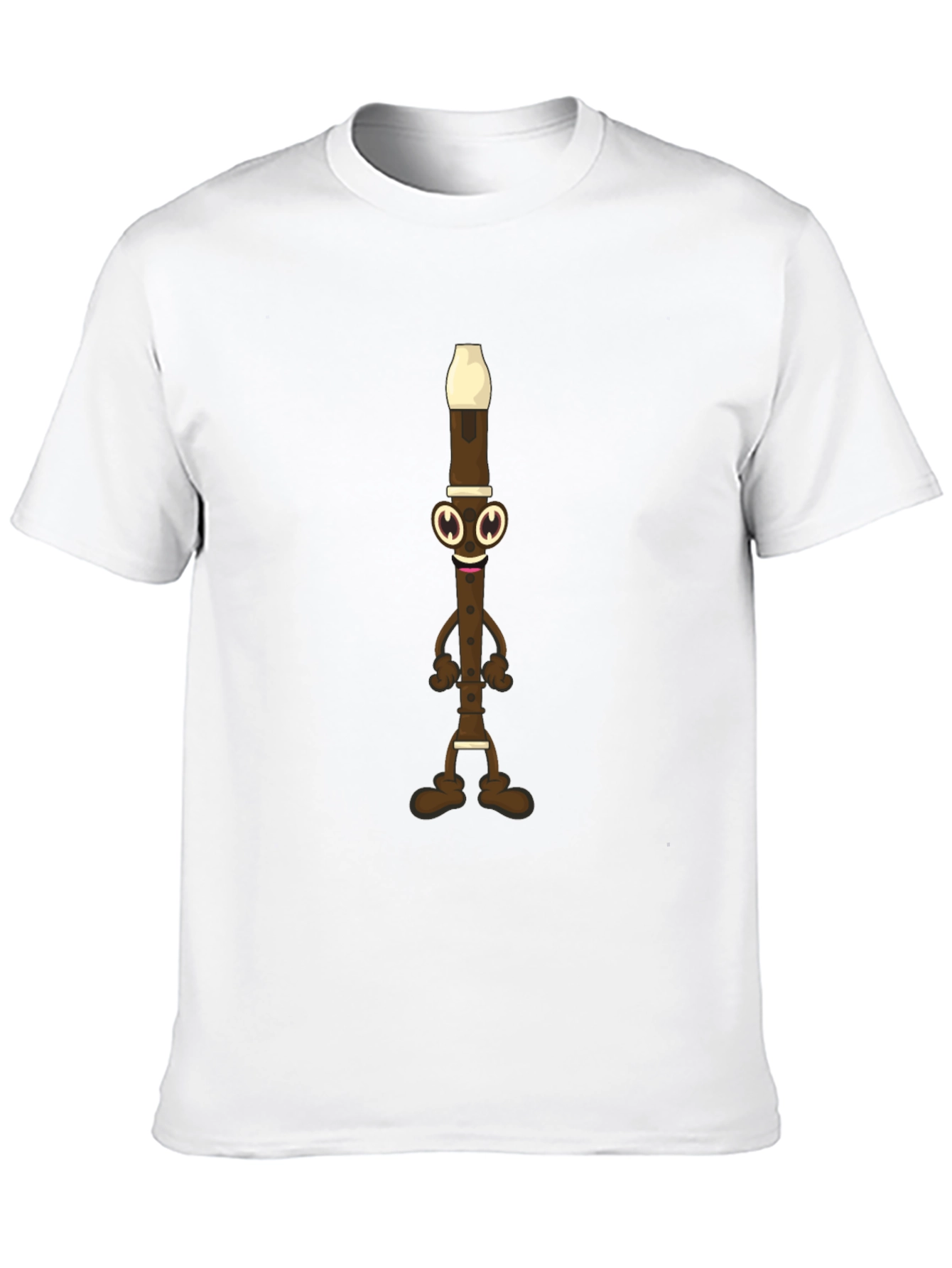 Funny Flute Cartoon Graphic Tee - Black Cotton