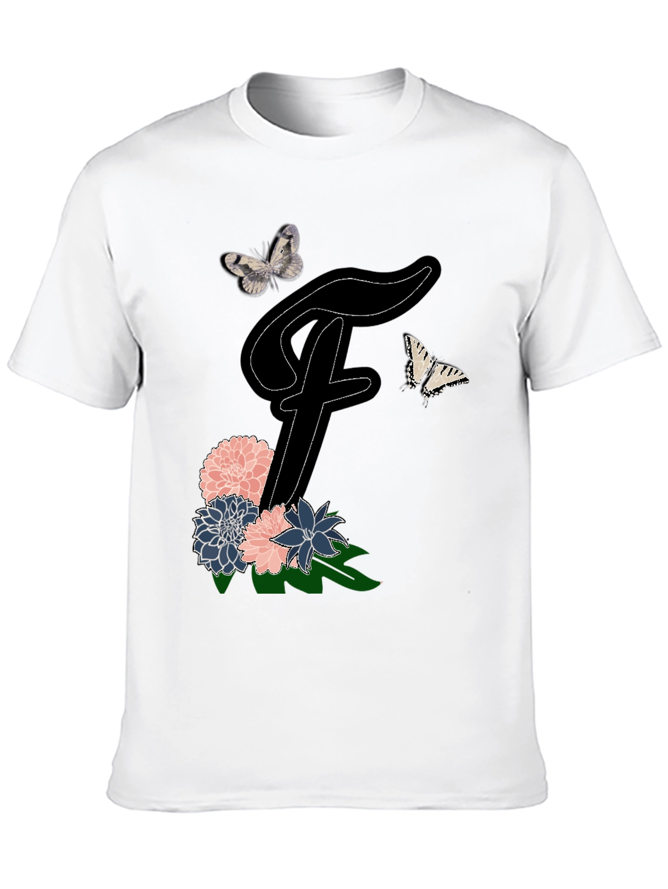 Floral Letter F T-Shirt Butterfly Tee