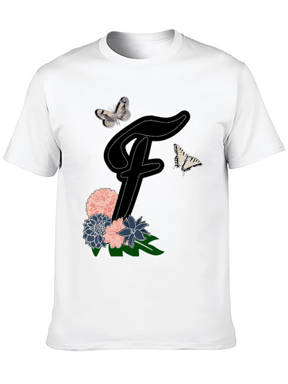 Floral Letter F T-Shirt Butterfly Tee