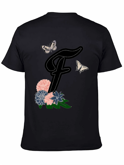 Floral Letter F T-Shirt Butterfly Tee