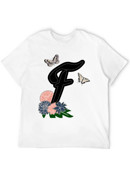 Floral Letter F T-Shirt Butterfly Tee
