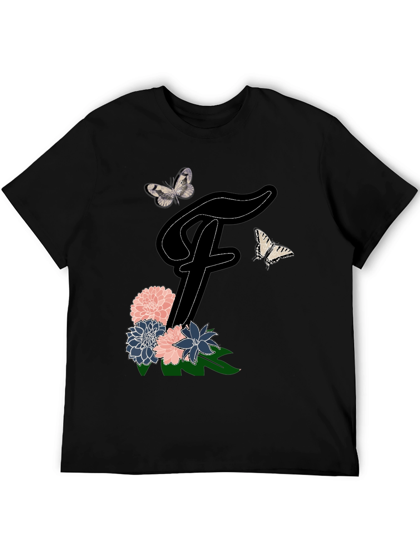 Floral Letter F T-Shirt Butterfly Tee