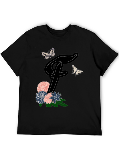 Floral Letter F T-Shirt Butterfly Tee