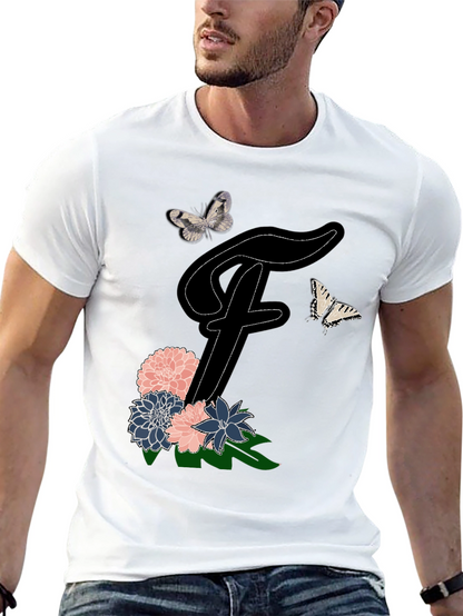 Floral Letter F T-Shirt Butterfly Tee