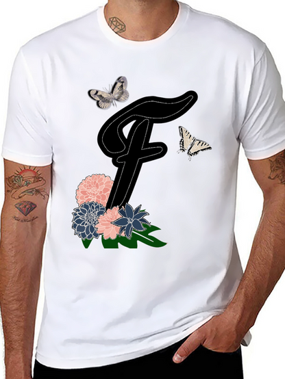 Floral Letter F T-Shirt Butterfly Tee