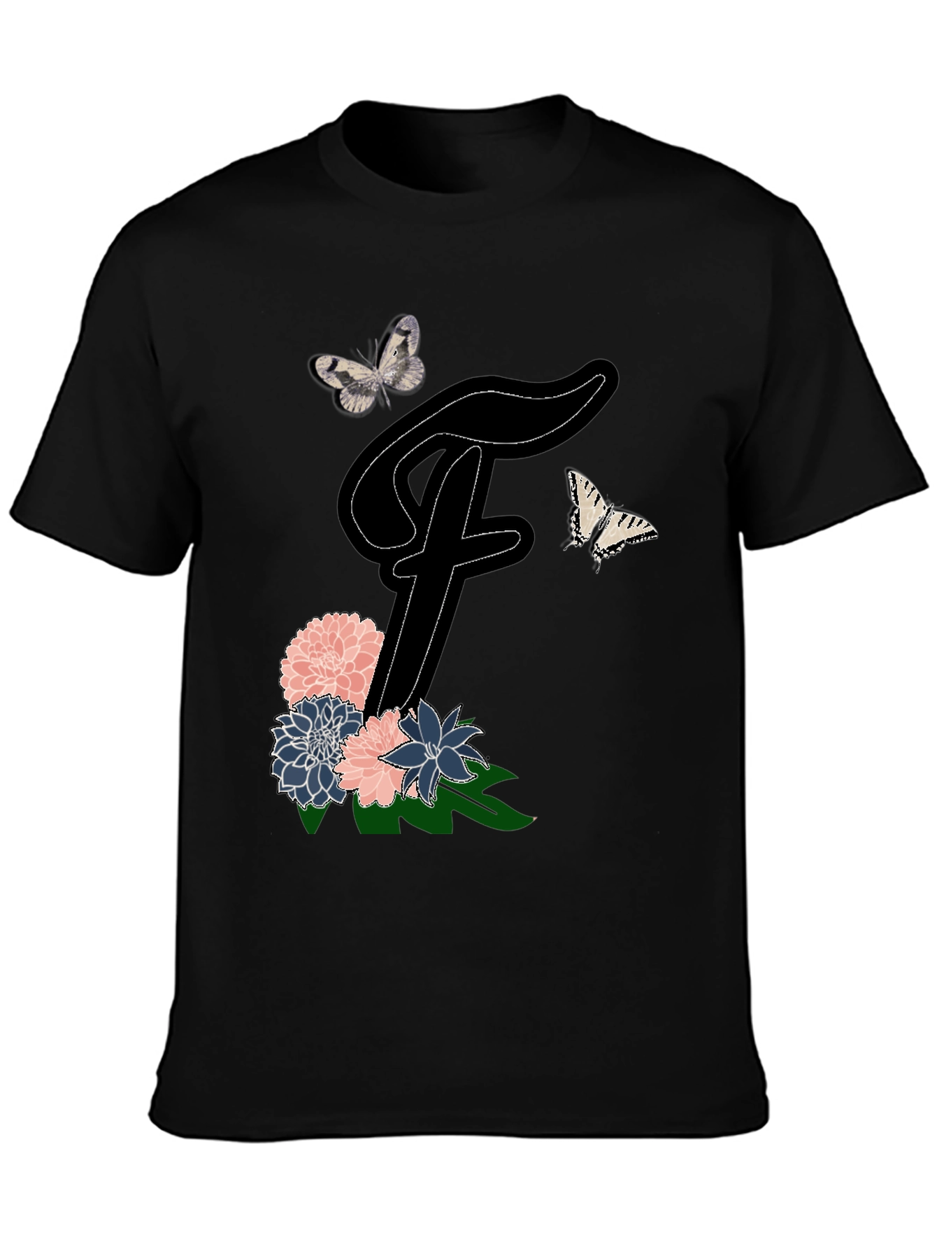 Floral Letter F T-Shirt Butterfly Tee