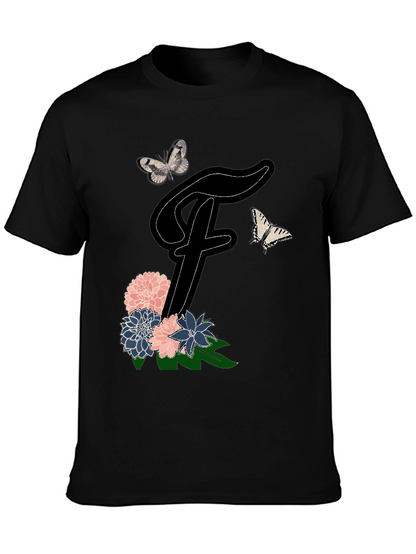 Floral Letter F T-Shirt Butterfly Tee