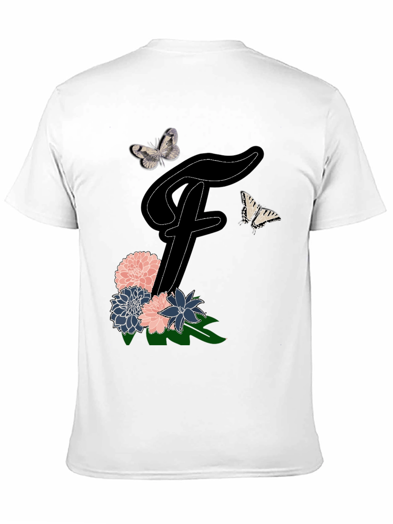 Floral Letter F T-Shirt Butterfly Tee