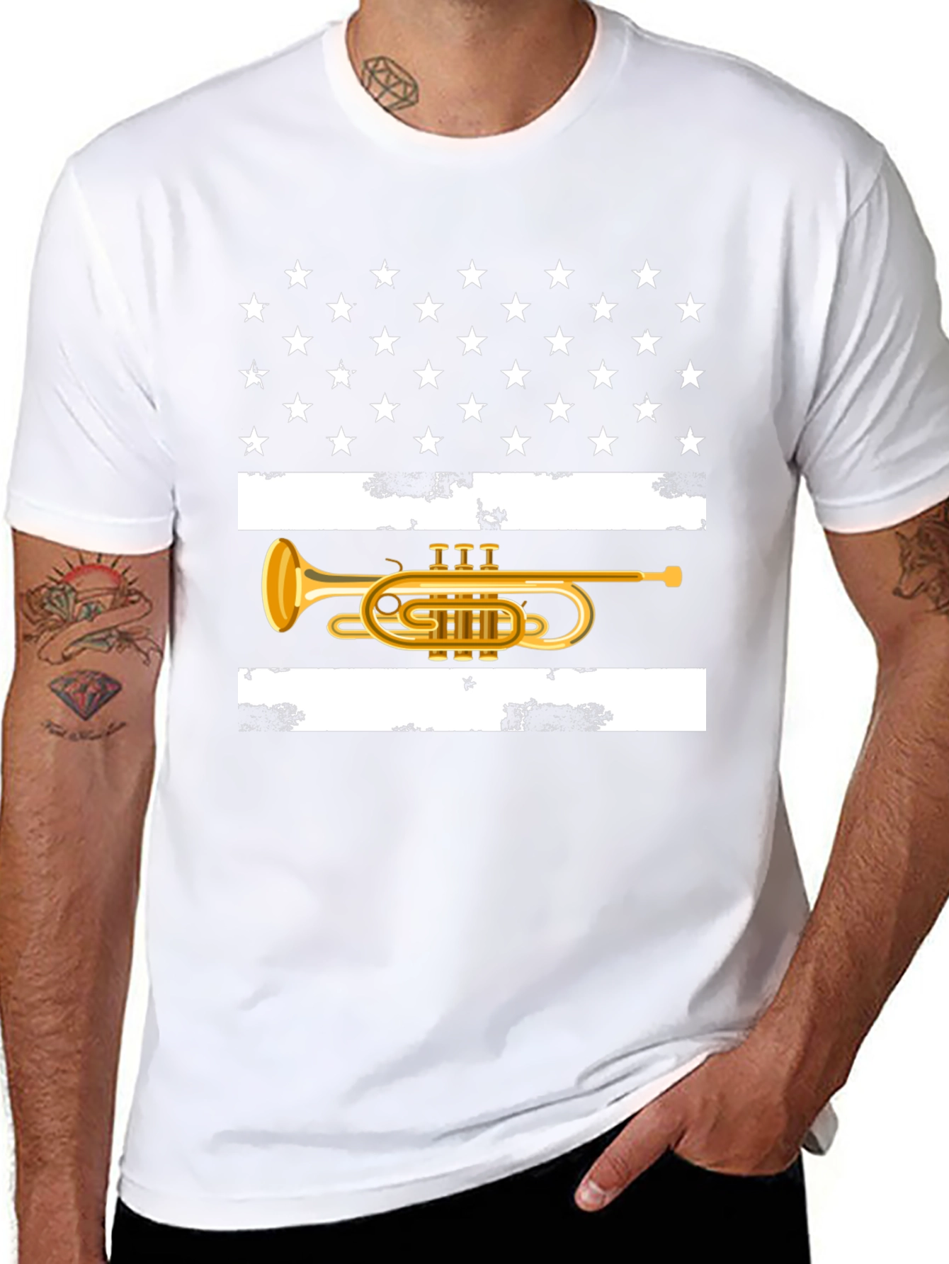 American Flag Trumpet T-Shirt Patriotic USA