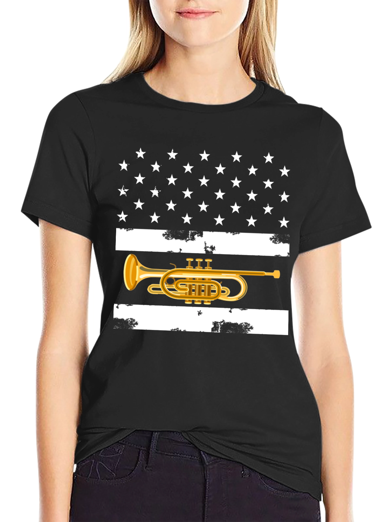 American Flag Trumpet T-Shirt Patriotic USA