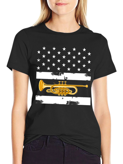 American Flag Trumpet T-Shirt Patriotic USA