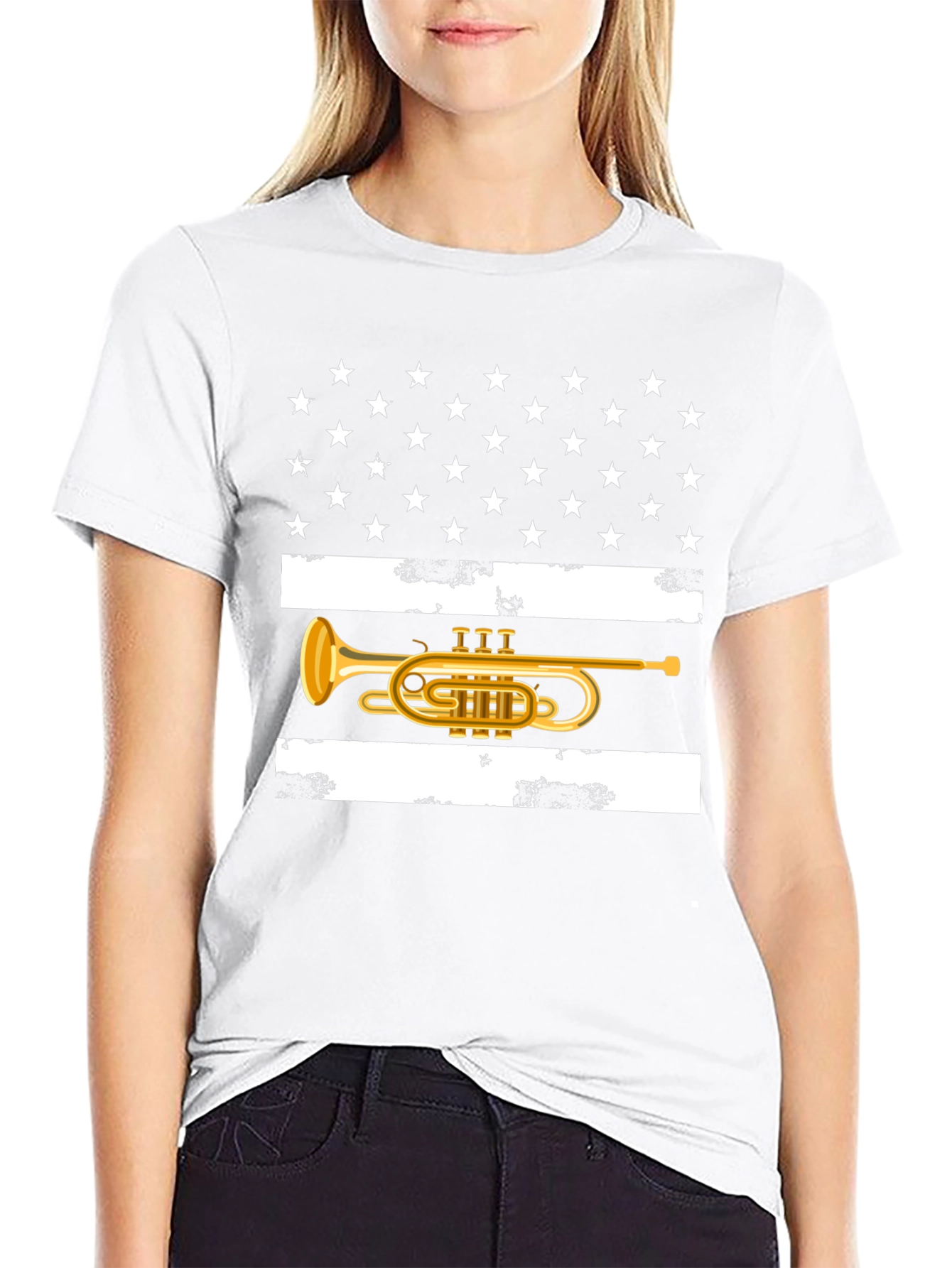 American Flag Trumpet T-Shirt Patriotic USA