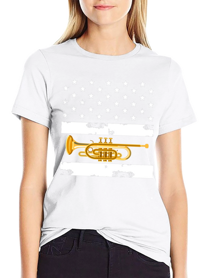 American Flag Trumpet T-Shirt Patriotic USA