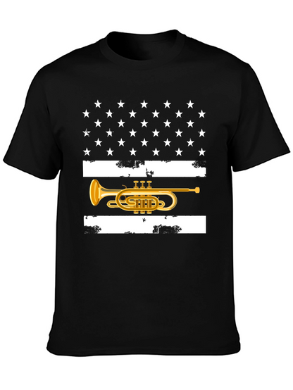 American Flag Trumpet T-Shirt Patriotic USA