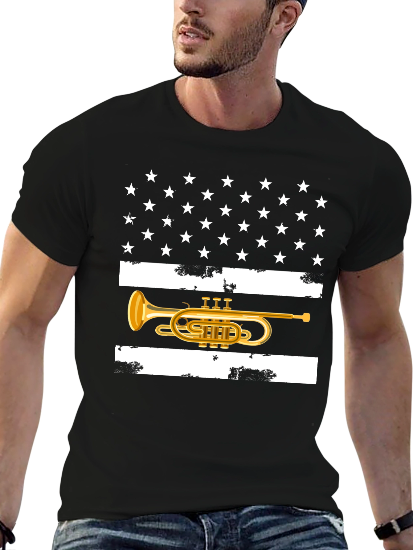 American Flag Trumpet T-Shirt Patriotic USA