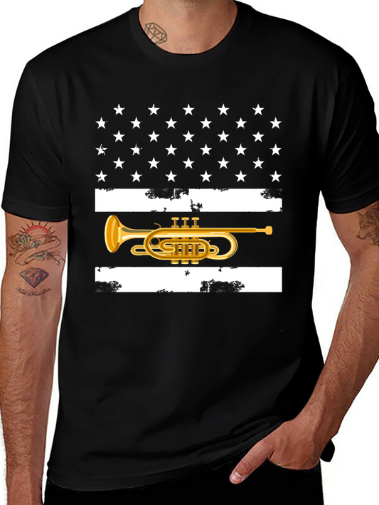 American Flag Trumpet T-Shirt Patriotic USA