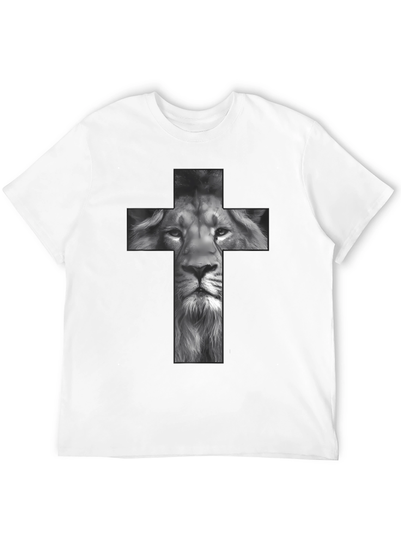 Lion Cross Graphic Tee - Black Religious T-Shirt