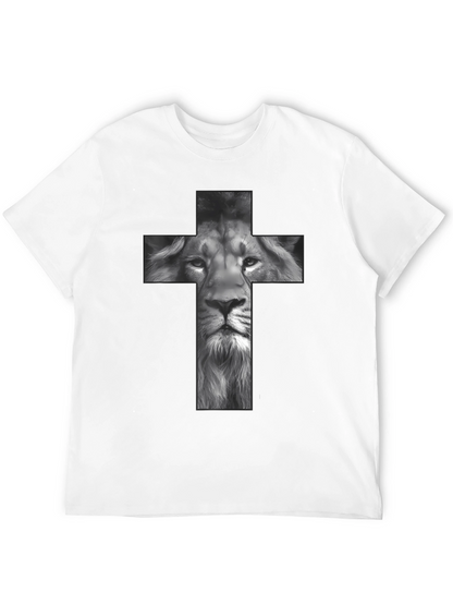 Lion Cross Graphic Tee - Black Religious T-Shirt