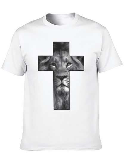 Lion Cross Graphic Tee - Black Religious T-Shirt