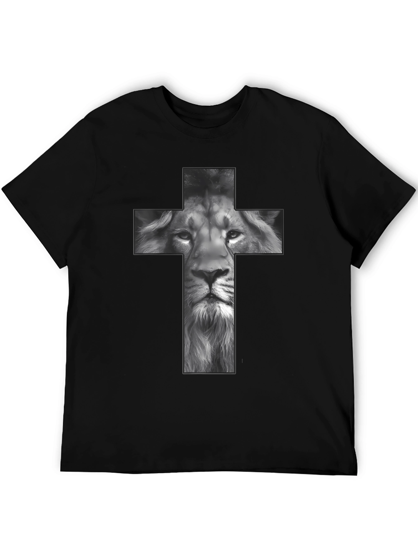 Lion Cross Graphic Tee - Black Religious T-Shirt