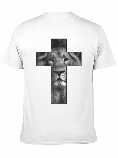 Lion Cross Graphic Tee - Black Religious T-Shirt