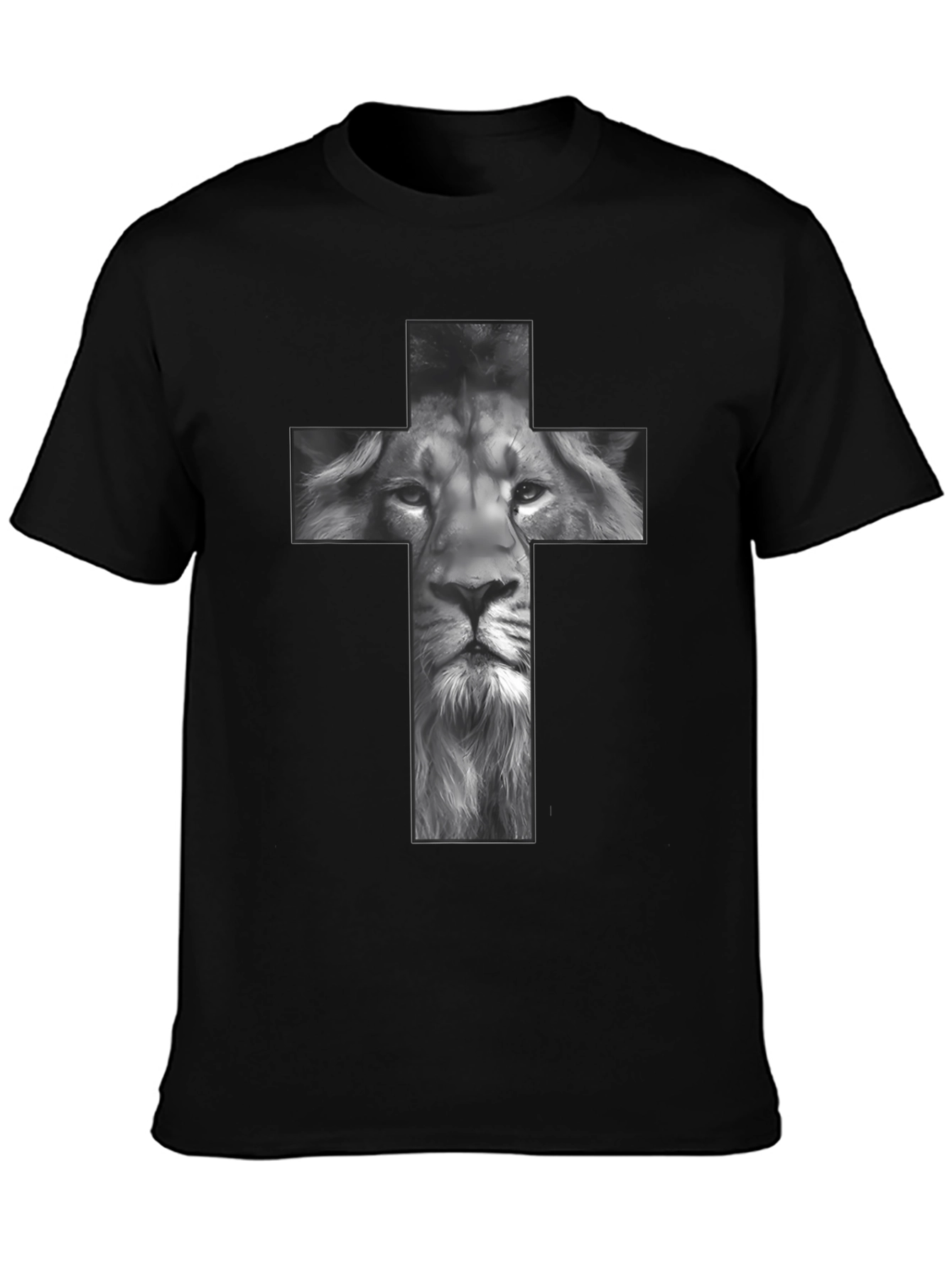 Lion Cross Graphic Tee - Black Religious T-Shirt