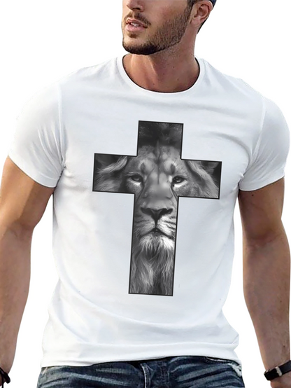 Lion Cross Graphic Tee - Black Religious T-Shirt