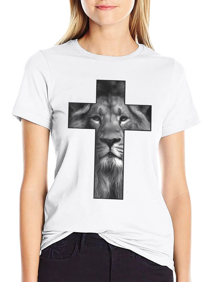 Lion Cross Graphic Tee - Black Religious T-Shirt